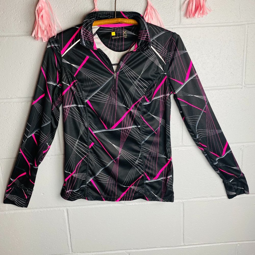 Black & Purple Quarter Zip Long Sleeve Athletic Top